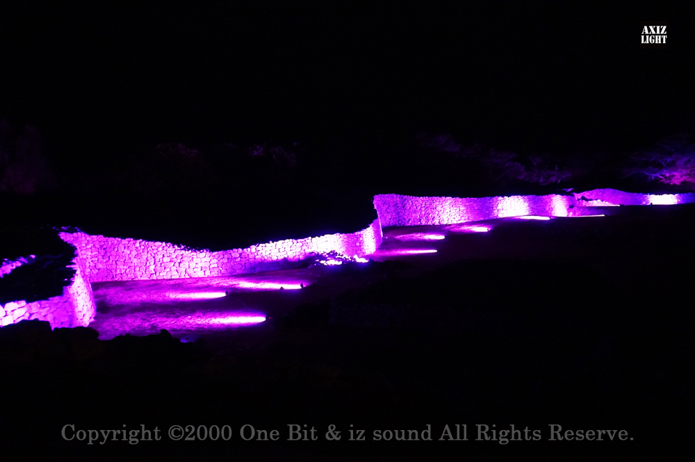 今帰仁グスク桜まつり：夜桜ライトアップ実施写真（27）／世界遺産ライトアップ・今帰仁城跡ライトアップ／OneBit（ワンビット）& AXIZ Light（アクシーズライト）& あくち～む（世界遺産照明プロデュースLighting production, 世界遺産照明デザインlighting design, 世界遺産デジタルプログラムdigital program）