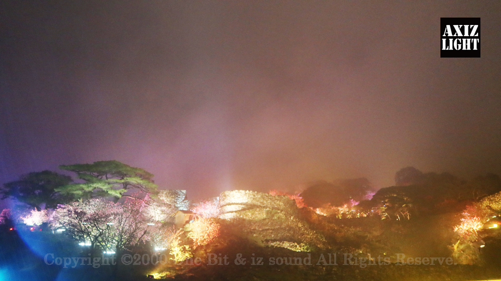 今帰仁グスク桜まつり：夜桜ライトアップ実施写真（49）／世界遺産ライトアップ・今帰仁城跡ライトアップ／OneBit（ワンビット）& AXIZ Light（アクシーズライト）& あくち～む（世界遺産照明プロデュースLighting production, 世界遺産照明デザインlighting design, 世界遺産デジタルプログラムdigital program）